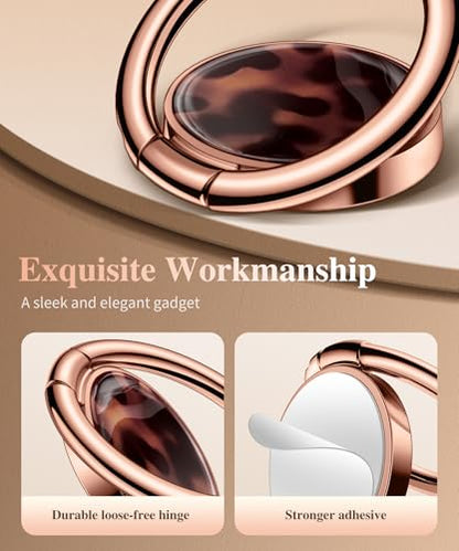 GVIEWIN Marble Cell Phone Ring Holder, Metal Kickstand Grip 360° Rotation - color: Tortoiseshell/Brown