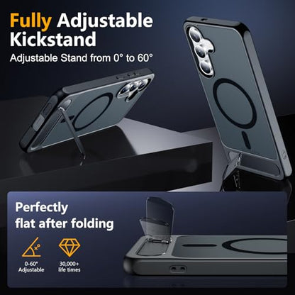 SPIDERCASE for Samsung Galaxy S25 FE Case,Built-in Stand,Black | Magnetic [3 Stand Ways] Invisible Kickstand|Tranlucent Matte|Drop Protection| Shockproof Slim Case - color: Black, size: S25 Fe
