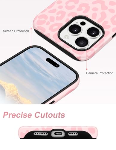 Jusy Magnetic Cheetah Phone Case for iPhone 16 Pro Max,Pink Leopard | Compatible with MagSafe,Cute Aesthetic Tortoise Shell Design,TPU and PC Protective Shockproof Cover - color: Pink Leopard
