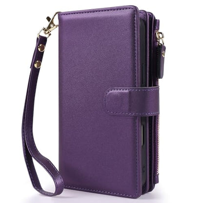 Magnetic Case for iPhone 16 Plus Wallet Compatible with Magsafe RFID Blocking Card Holder Detachable Phone Cover Kickstand Snap Strap Zipper Pocket PU Leather 6.7 inch 2024 (Purple) - color: Purple, size: iPhone 16 Plus
