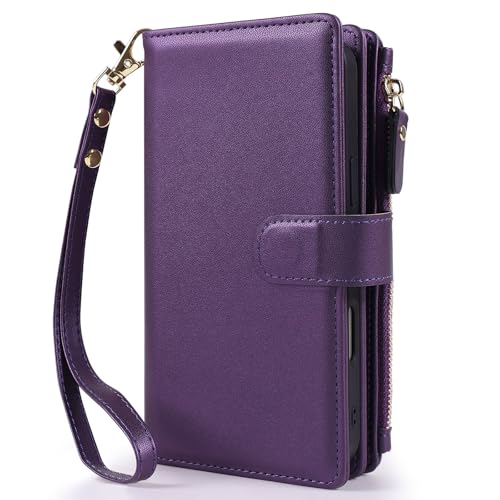 Magnetic Case for iPhone 16 Pro Max Wallet Compatible with Magsafe RFID Blocking Card Holder Detachable Phone Cover Kickstand Snap Strap Zipper Pocket PU Leather 6.9 inch 2024 (Purple) - color: Purple, size: iPhone 16 Pro Max