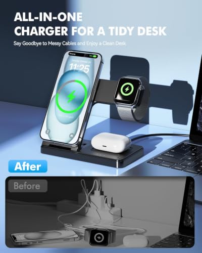 25W Charging Station, 3-in-1 Magnetic Wireless Charger for Apple - color: Black（Foldable）