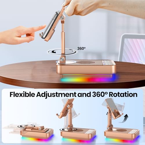 JTEMAN Gifts for Men Women Phone Stand Bluetooth Speaker with Light and Charging Function, 360 Rotating Phone Holder Cool Tech Mom Dad Gifts Husband Unique Birthday Gift Ideas - Rose Gold - color: Rose Gold