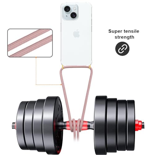 for iPhone 15 Plus Lanyard Strap Case for Women Clear Anti-Yellowing Cover Soft TPU Bumper Shockproof Protective Phone Cover Case with Adjustable Neck Strap for iPhone 15 Plus - Rose Gold - size: for iPhone 15 Plus
