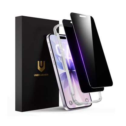 UNBREAKcable Privacy Screen Protector for iPhone 17, Full Coverage Shatterproof Tempered Glass [True 28°Anti Spy] [9H Hardness] [Easy Installation Frame] 2-Pack Private Screen for iPhone 17 - size: iPhone 17