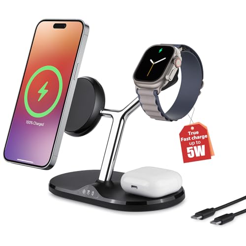 3 in 1 Wireless Charging Station for Apple Devices with MagSafe - color: Black, size: Adapter not included