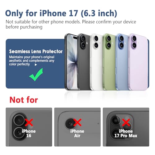 TENOC Camera Lens Protector for iPhone 17, Silver Glitter - size: iPhone 17