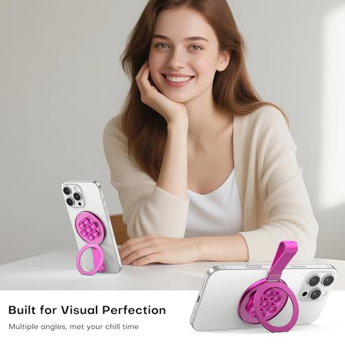 TAURI for Magsafe Suction Phone Grip - Universal Magnetic Suction Grip, 360° Rotating Hands-Free Holder, Silicone Suction Grip for iPhone 17 Pro Max/16/Android/S25,Hot Pink - color: Hot Pink