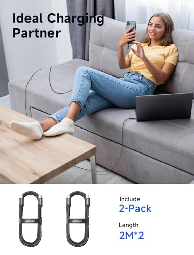 JSAUX 100W USB C to USB C Cable, 2-Pack 6.6FT, 5A Fast Charging, Black - color: Black, size: 6.6 ft+6.6 ft