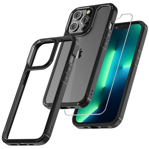 TAURI 5 in 1 for iPhone 13 Pro Case Black, [Not-Yellowing] [Military Grade Protection] Slim Shockproof Phone Lanyard Case for iPhone 13 Pro, 6.1 inch - color: E-Black