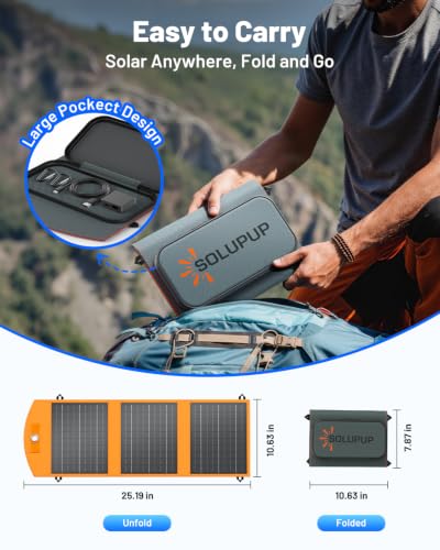 SOLUPUP Solar Panels 30W Portable Foldable Solar Charger with 5V USB-A and USB-C Fast Charging Compatible with iPhone, iPad, Samsung, Power Banks, IPX5 Waterproof Perfect for Camping, Hiking, Outdoor - size: 30W