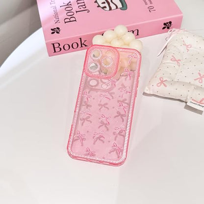 NITITOP Compatible with iPhone 16 Pro Case Cute Clear Pink Glitter Bow Knot Design Shiny Star Sparkle Bling Diamond Girls Women Soft TPU Shockproof Protective Phone Cover - Large Bow Heart - color: Large Bow Heart, size: iPhone 16 Pro