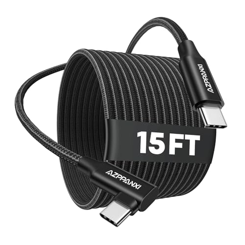 15FT Right Angle USB C to USB C Cable 60W Fast Charging, USBC to USBC Cord, Nylon Braided Extra Long Type C to Type C Charger for iPhone 17/16/15 Pro Max, MacBook Pro/Air, iPad Pro, Samsung Galaxy S25 - size: 15Ft