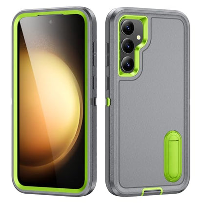 for Samsung Galaxy S23 FE Case with Kickstand Case 3-Layer Military Grade Protective Case Cover Silicone Heavy Duty Rugged Shockproof for Galaxy S23 FE Phone Case (Gray+Green) - color: Gray+Green