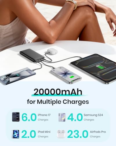 A ADDTOP Power Bank 22.5W Fast Charging Built-in USB C Portable Charger - color: Black