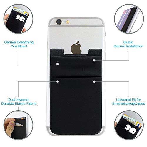 Phone Card Holder Stretchy Wallet Pocket Credit Card ID Case Pouch Sleeve - color: Black