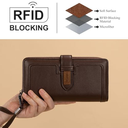 X Wrangler Women's Wallets Bifold Wristlet Wallets for Women Large Capacity Credit Card Wallet with ID Window - color: Coffee