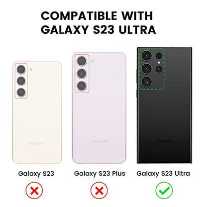 Tensea [3+2PCS for Samsung Galaxy S23 Ultra 5G Camera Lens Protector, 9H Tempered Glass Camera Cover Screen Protector Metal Individual Ring [Installation Tray][Removal tool][Case Friendly]- Black