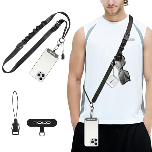 MoKo Adjustable Phone Lanyard Crossbody Strap with Detachable Quick Buckle - color: Black