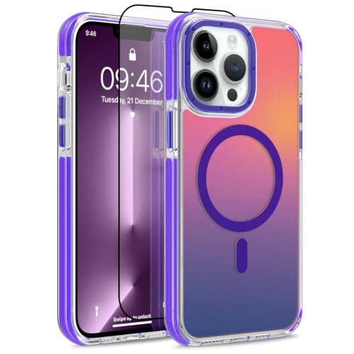 Magnetic Case for iPhone 13 Pro [Compatible with Magsafe] [Cute Fashion Fluorescent Design] [1 Screen Protector] Slim Translucent Matte Case for iPhone 13 Pro 6.1" 2021, Purple - color: Purple, size: iPhone 13 Pro