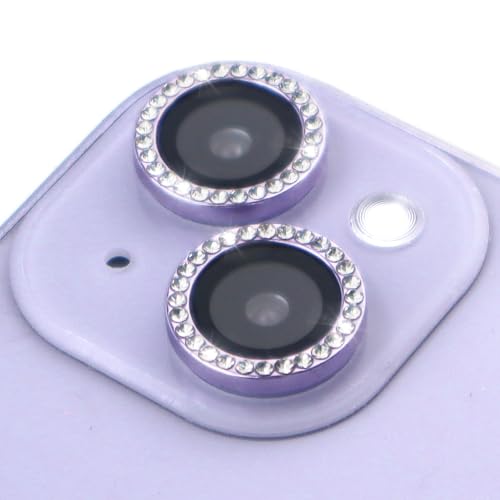 Camera Lens Protector for iPhone 15/15 Plus/14/14 Plus Bling Diamond Metal Ring Rhinestone Tempered Glass Lens Cover Accessories (Purple) - color: Purple