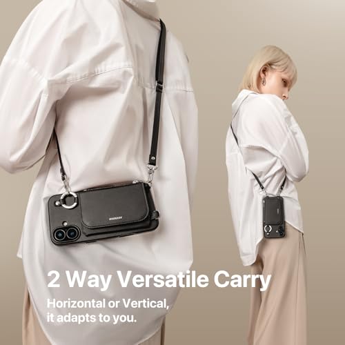 MAGEASY Pouch MagSafe Crossbody Wallet Phone Case for iPhone 16 - Removable Wallet with Strap, 16ft Drop Protection, Card Holder & Coin Pocket Magnetic Purse Compatible with MagSafe (Black) - color: Black, size: iPhone 16