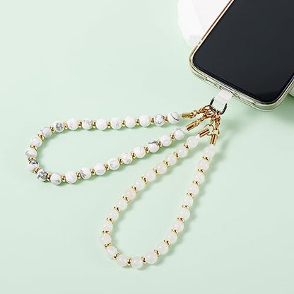 Phone Charm with Beaded Marble, Cell Phone Lanyard, Phone Chain Strap, Wrist Strap for Women for iPhone 14/13(Pink&White) - color: Pink&white