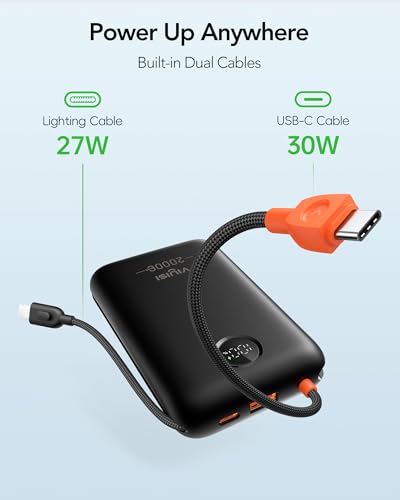 VIYISI Portable Charger 20000mAh 30W Fast Charging with Built-in Cables - color: Black
