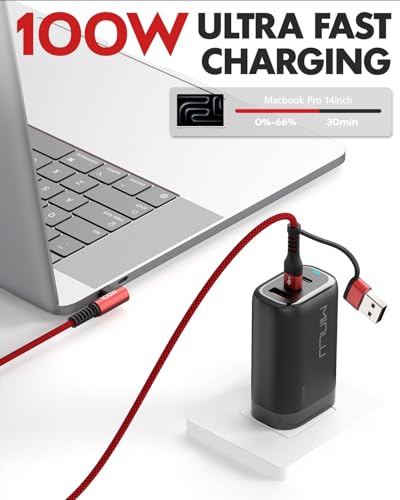 100W Fast USB C Charger Cable Right Angle, USB A/C to USB C Cable, 2Pcs 6Ft - color: Red, size: 6ft
