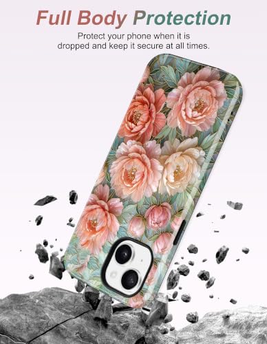 Magnetic Flower Phone Case for iPhone 15 Pro, Pink Peony | Compatible with MagSafe, Cute Stained Glass Floral Aesthetic Design, TPU and PC Protective Shockproof Cover - color: Pink Peony