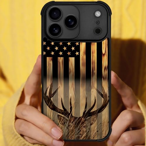 DJSOK Case for iPhone 17 Pro,Compatible with MagSafe,Anti-Scratch Shockproof Case,Wood Grain American Flag Buck Hunter Deer - color: Wood Grain American Flag Buck Hunter Deer, size: IPhone 17 Pro