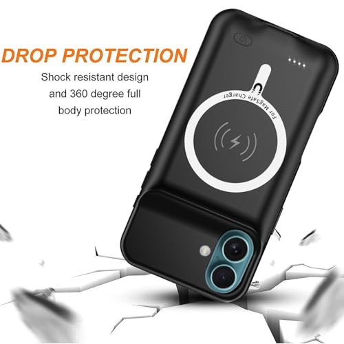 Battery Case for iPhone 16,Upgraded 10000mAh High Capacity Rechargeable Portable Protective Extended Charger Case Wireless Charging Compatible with iPhone 16 (6.1 inch) Charging Case & Carplay (Black) - size: iPhone 16 (6.1inch)