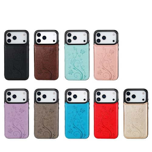 for iPhone Case,Retro Slim PU Leather Flower Butterfly Pattern Wallet,Card Holder Slots Full Body Military Grade Protection Soft Shockproof Phone Case (iPhone 17 Pro,Green) - color: Green, size: iPhone 17 Pro