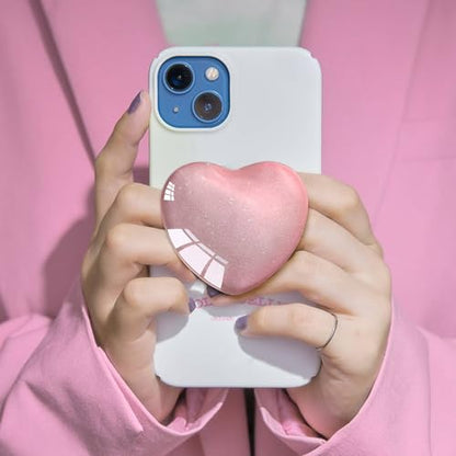 Expandiing Moblile Cell Phone Grip Heart Shape Glass Holder for Smartphones, Cellphone Collapsible Stand（ Pink
