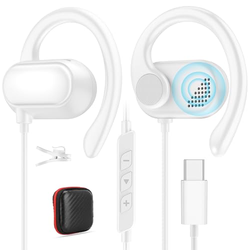 AHFYCIH Open Ear USB C Headphones Wired Earbuds Earphone with Over Ear Hook - color: White