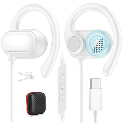 AHFYCIH Open Ear USB C Headphones Wired Earbuds Earphone with Over Ear Hook - color: White
