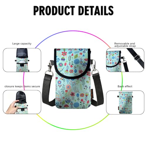 Neoprene Phone Sleeve Pouch Case Bag for Men Women w/Crossbody Strap/Neck Lanyard for iPhone 17/16/15/14 Pro Max, Samsung S25，Pixel 10 - color: Green Flower Cell Phone Sleeves