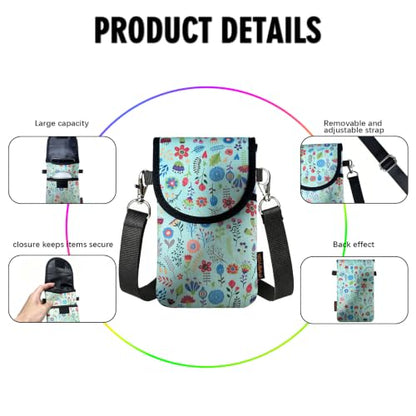 Neoprene Phone Sleeve Pouch Case Bag for Men Women w/Crossbody Strap/Neck Lanyard for iPhone 17/16/15/14 Pro Max, Samsung S25，Pixel 10 - color: Green Flower Cell Phone Sleeves