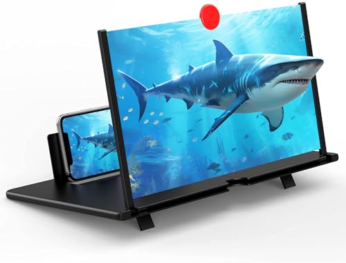18 Inch Screen Magnifier for Cell Phone – 3D HD Magnifing Screen Enlarger Projector for Movies Videos and Gaming – Foldable Phone Stand Holder with Screen Amplifier–Compatible with All Smartphones - color: Black-18inch