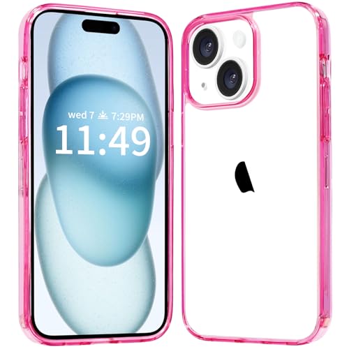 JJGoo Compatiable with iPhone 15 Plus Case Clear, Transparent Shockproof Phone Case, Slim Anti-Scratch Hard PC Back Protective Cover Bumper, Transparent Pink - color: Transparent Pink