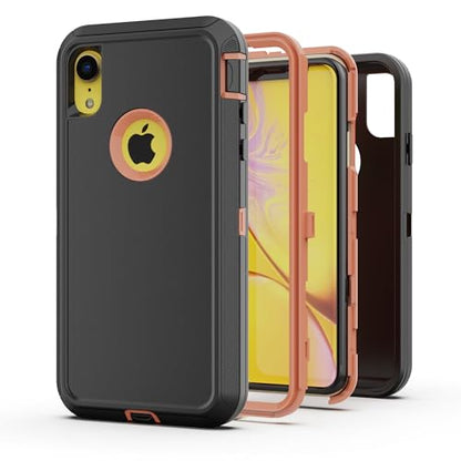 for iPhone XR Case, Heavy Duty Protective Case with [3 Layers] Rugged Rubber Shockproof Protection Cover for iPhone XR 6.1"(Black/Orange)