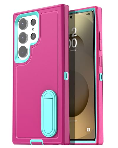 AICase for Samsung Galaxy S25 Ultra Case Built-in Stand,3 in 1 Heavy Duty Drop Protection Full Body Rugged Shockproof Military Protective Tough Durable Cover for Samsung Galaxy S25 Ultra 5G_3 - color: Hot Pink with Stand