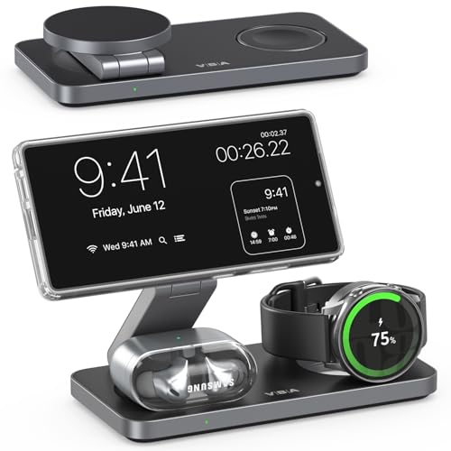 3 in 1 Magnetic Wireless Charger for Samsung Galaxy, Foldable Fast Charging Station for MagSafe Samsung Galaxy S26 Ultra S25 S24 Z Fold Flip 8 Watch 8 7 Buds 4 3 Pro,Not for Samsung Watch 9/Ultra 2 - color: Black
