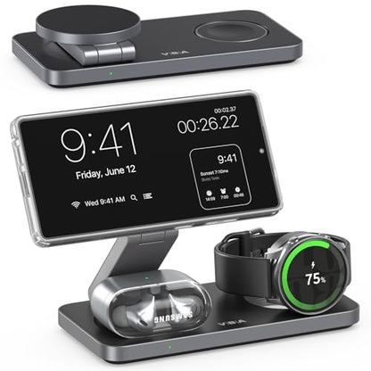 3 in 1 Magnetic Wireless Charger for Samsung Galaxy, Foldable Fast Charging Station for MagSafe Samsung Galaxy S26 Ultra S25 S24 Z Fold Flip 8 Watch 8 7 Buds 4 3 Pro,Not for Samsung Watch 9/Ultra 2 - color: Black