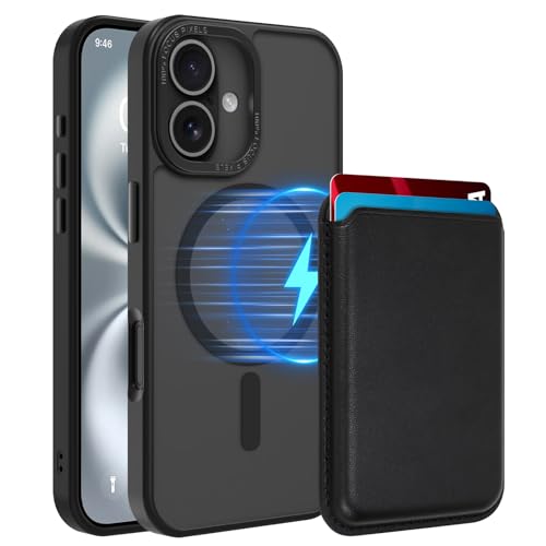 Magnetic Designed for iPhone 16 Case 6.1" 2024, Black | [Compatible with Magsafe] [with Wallet & Card Holder] [Military Drop Protection] Slim Translucent Matte Phone Case - color: Black, size: iPhone 16