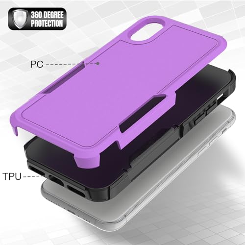 for iPhone X/iPhone Xs Case: Dual Layer Protective Heavy Duty Cell Phone Case Shockproof Rugged Bumper Tough with Screen Protector - Military Grade Drop Tested for Appple iPhone X/iPhone Xs, Purple - color: Purple (PC) + Black (TPU)
