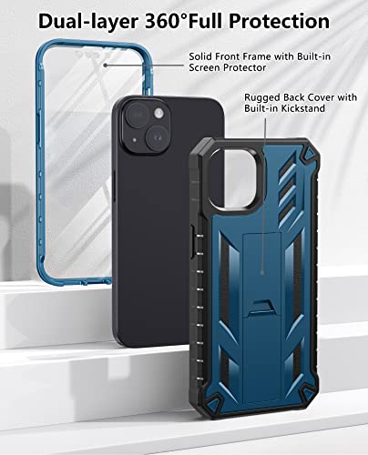 FNTCASE for iPhone 14 Plus Case, Built-in Screen Protector, Kickstand | 20FT Military-Grade Drop Protection, Anti-Slip Matte Textured, Rugged Heavy Duty Shockproof TPU Protective Cover - color: Blue