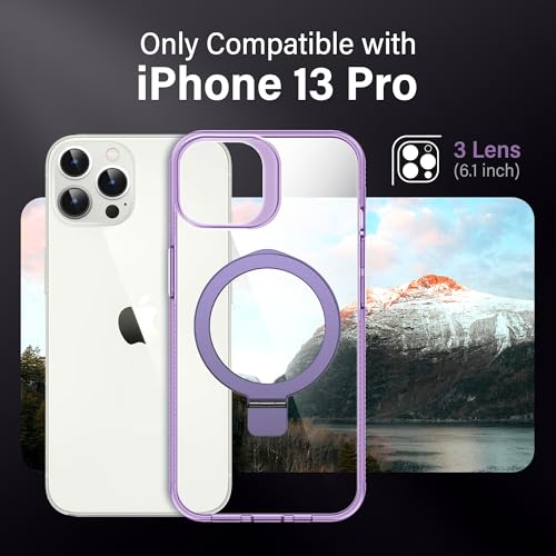 Magnetic Case for iPhone 13 Pro - [Built-in Invisible Stand] [Compatible with MagSafe] [Military Grade Drop Protection] Anti-Yellowing Hard Back Silicone Edge Cover, 6.1", Clear Purple - color: Clear Purple, size: iPhone 13 Pro 6.1''