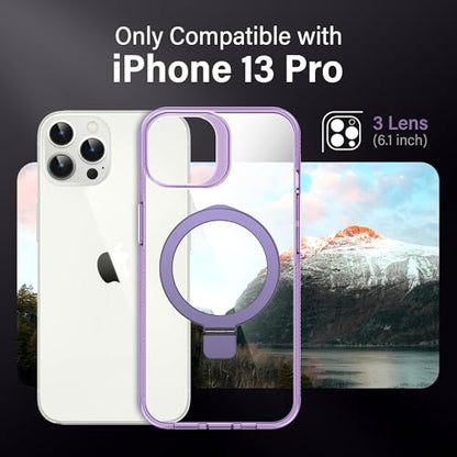 Magnetic Case for iPhone 13 Pro - [Built-in Invisible Stand] [Compatible with MagSafe] [Military Grade Drop Protection] Anti-Yellowing Hard Back Silicone Edge Cover, 6.1", Clear Purple - color: Clear Purple, size: iPhone 13 Pro 6.1''