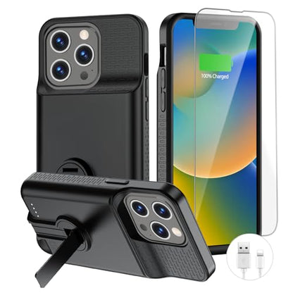 BOPPS for iPhone 13 Pro Max/14 Pro Max/14 Plus with Stand,Ultra Slim 8500 Portable Rechargeable Strong Protective Extended Case Cover for iPhone 14 pro max,13 pro max ，Black - size: iPhone 13 Pro Max /14 Pro Max/14 Plus